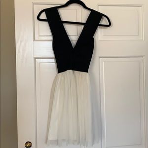 Gorgeous black and white plunge front short dress